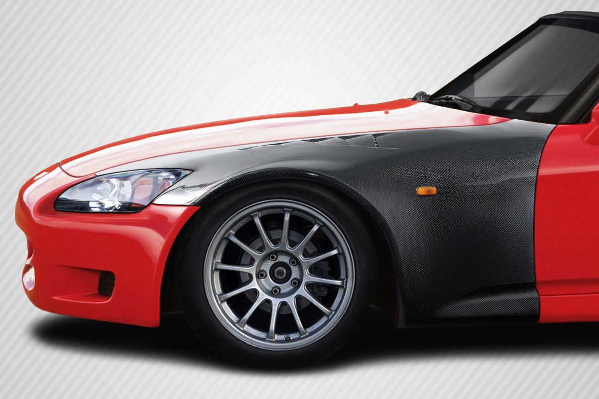 2000-2009 Honda S2000 Carbon Creations EVS Front Fenders (+30mm) - 2 Piece / Vehicle Year Make Model Trim - 2000-2009-Honda S2000 ALL / Product Type - Fender / Style Name -EVS / Kit Material - Carbon Fiber / Notes - Note: 30mm wider