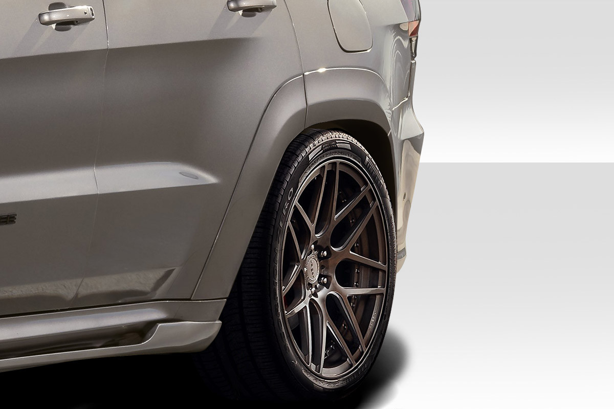 2011-2022 Jeep Grand Cherokee Duraflex SRT Look Rear Fender Flares - 4 Pieces / Vehicle Year Make Model Trim - 2011-2022-Jeep Grand Cherokee ALL / Product Type - Fender Flare / Style Name -SRT Look / Kit Material - FRP (Fiberglass Reinforced Plastics) / Notes - NOTE: This item will only fit the 11-22 WK2 Grand Cherokee, please confirm your vehicle with your sale representative before purchasing