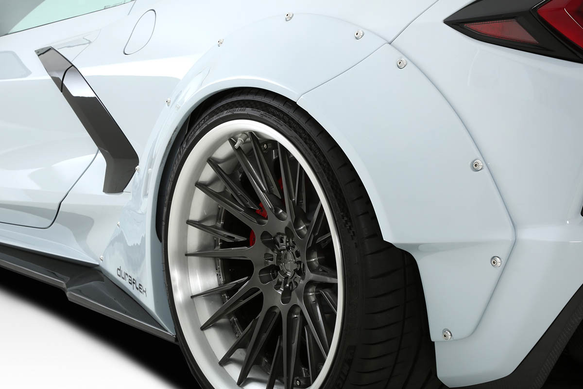 2020-2025 Chevrolet Corvette C8 Duraflex Gran Veloce Wide Body Rear Fender Flares - 4 Piece / Vehicle Year Make Model Trim - 2020-2025-Chevrolet Corvette ALL / Product Type - Fender / Style Name -Gran Veloce / Kit Material - FRP (Fiberglass Reinforced Plastics) / Notes -