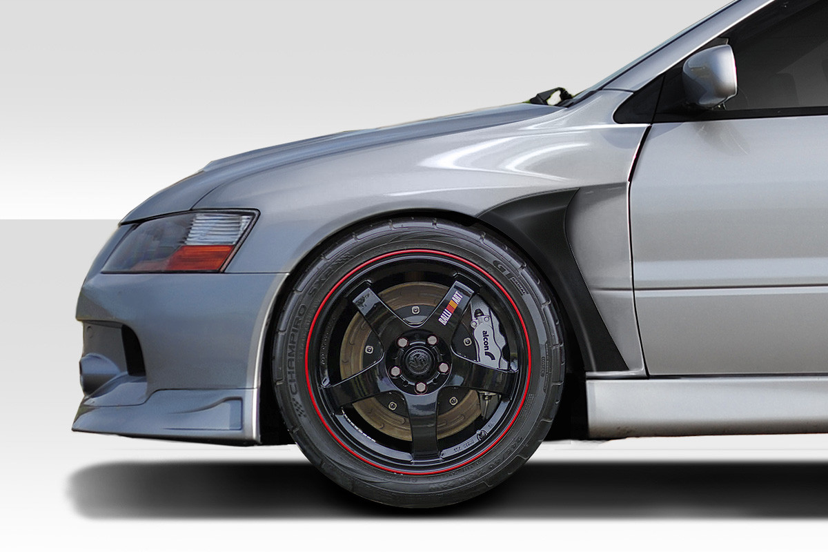 2003-2006 Mitsubishi Lancer Evolution 8 9 Duraflex AM-S Fenders - 4 Piece / Vehicle Year Make Model Trim - 2003-2006-Mitsubishi Evolution ALL / Product Type - Fender / Style Name -AM-S / Kit Material - FRP (Fiberglass Reinforced Plastics) / Notes -