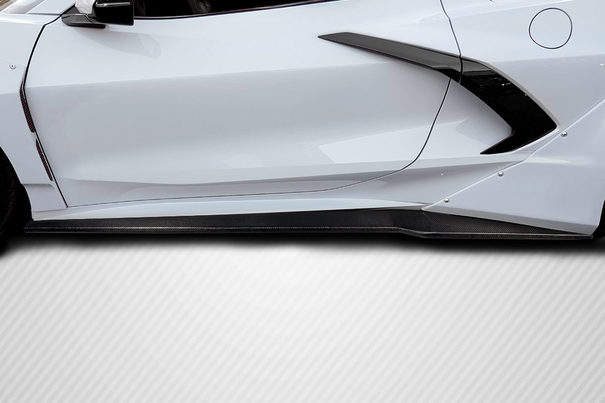 2020-2025 Chevrolet Corvette C8 Carbon Creations Gran Veloce Wide Body Side Skirt Rocker Panel Splitters - 2 Pieces / Vehicle Year Make Model Trim - 2020-2025-Chevrolet Corvette ALL / Product Type - Sideskirts / Style Name -Gran Veloce / Kit Material - Carbon Fiber / Notes -