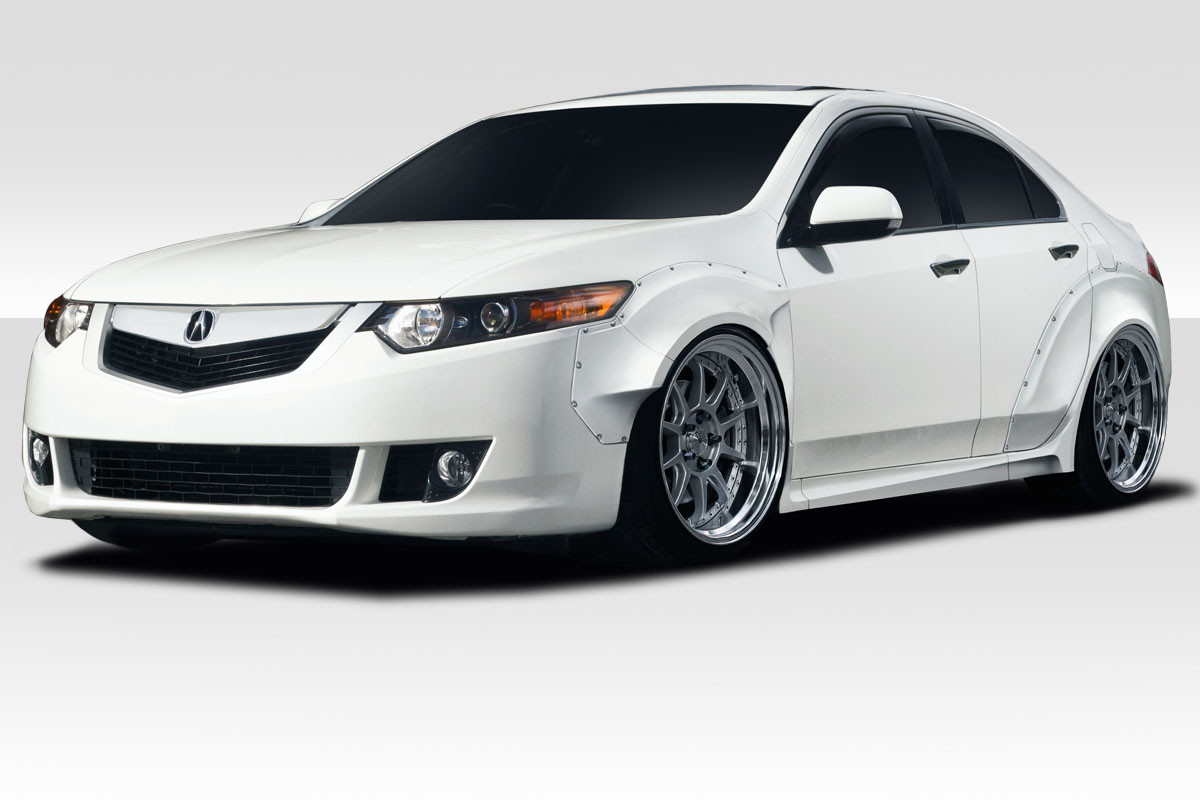 2009-2014 Acura TSX Duraflex Khan Wide Body Fender Flare Kit - 10 Piece - Includes Khan Front Fender Flares (117298) Khan Rear Fender Flares (117299) Khan Side Skirts ( 117300)  / Vehicle Year Make Model Trim - 2009-2014-Acura TSX ALL / Product Type - Kit / Style Name -Khan / Kit Material - FRP (Fiberglass Reinforced Plastics) / Notes -