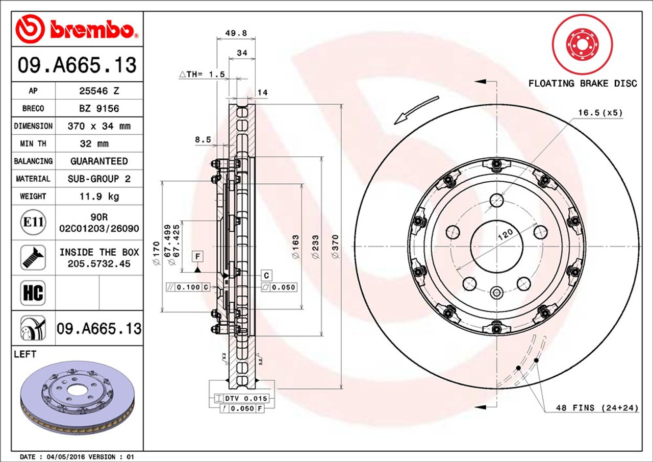 Brembo 2 Piece Front Rotor Driver Side - 09-15 CTS-V / 12-15 ZL1