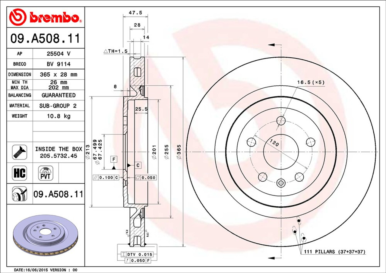 Brembo Solid Rear Rotor - 09-15 CTS-V / 12-15 ZL1 / V3 CTS-V / Gen 6 ZL1