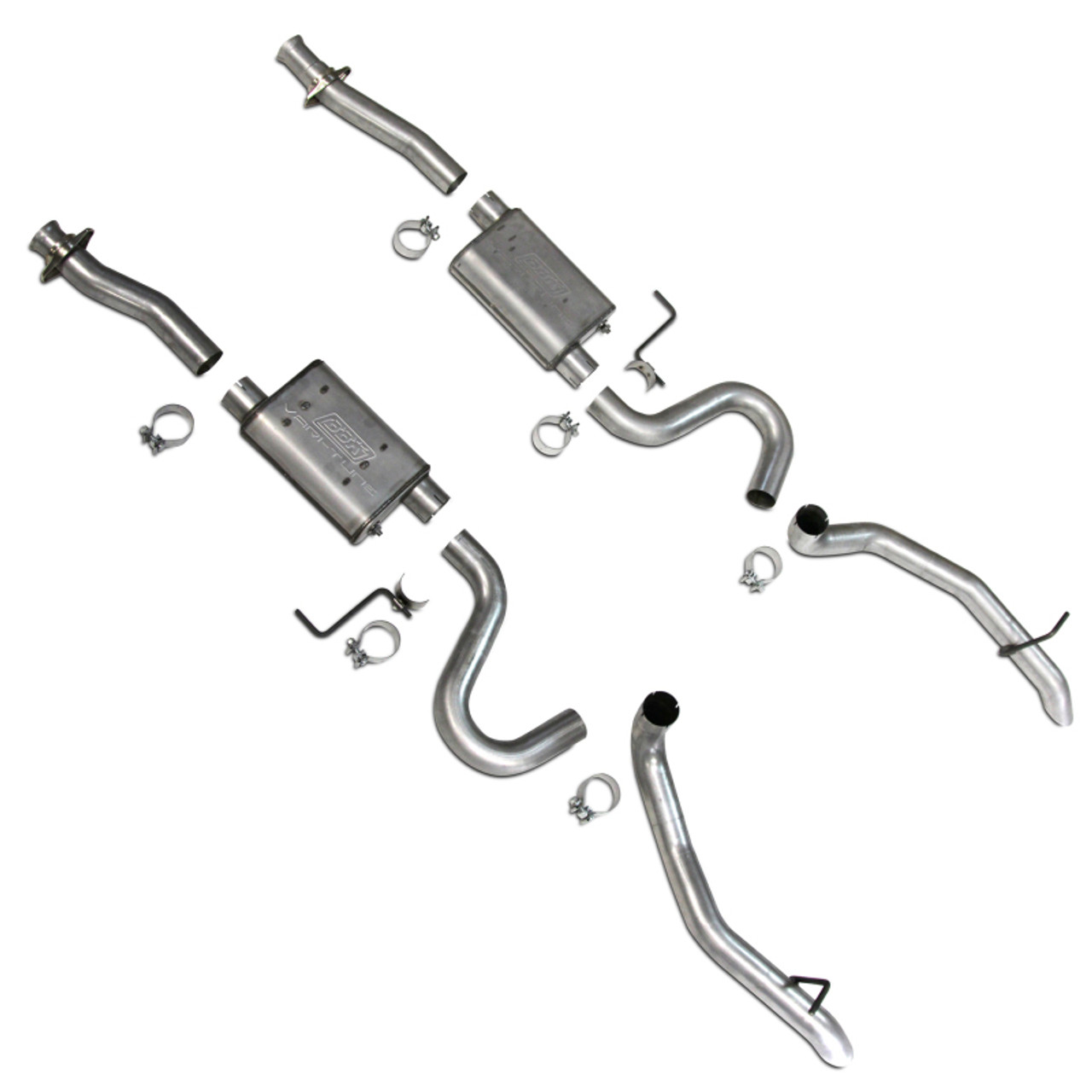 BBK 87-93 Mustang GT Cat Back Kit Varitune Mufflers - Aluminized turn downs - 3002