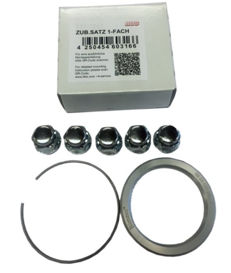 BBS PFS KIT - Honda / Acura - Includes 82mm OD - 64mm ID Ring / 82mm Clip / Lug Nuts - 09.30.046