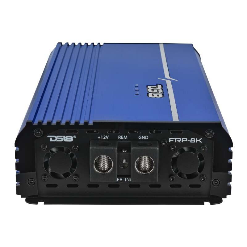 DS18 1-Channel Class D Full-Range Monoblock 8000 Watts RMS at1 ohm DPIV1/0 Terminals Included Blue - FRP-8K/BL Photo - Close Up