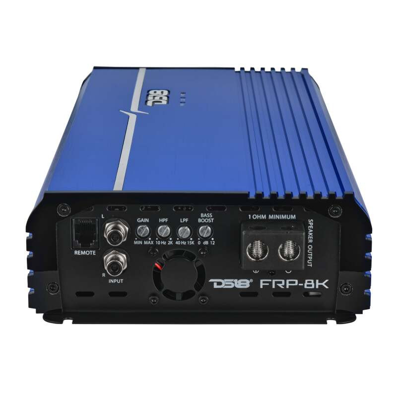 DS18 1-Channel Class D Full-Range Monoblock 8000 Watts RMS at1 ohm DPIV1/0 Terminals Included Blue - FRP-8K/BL Photo - Close Up