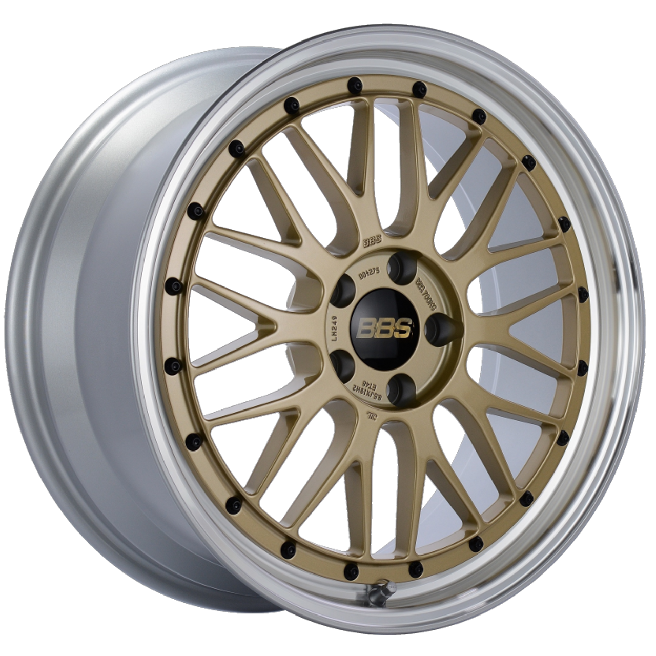 BBS LM 19x8.5 5x112 ET48 Gold Center Diamond Cut Lip Wheel -82mm PFS/Clip Required - LM249GPK