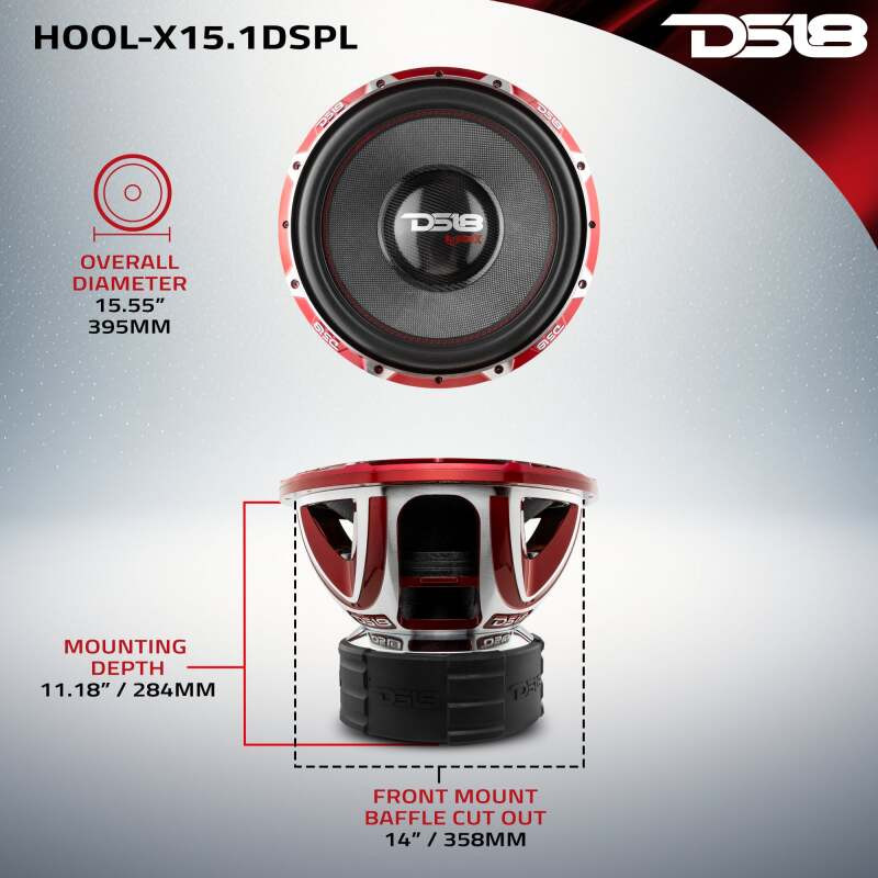 DS18 Hooligan Subwoofer 15in 4000 Watts RMS 1 ohm DVC - HOOL-X15.1DSPL Photo - Close Up