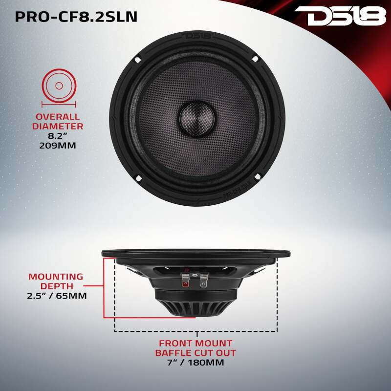 DS18 8in 200 Watts RMS 2 ohm Mid-Range Loudspeaker Neodymium Shallow - PRO-CF8.2SLN Photo - Close Up