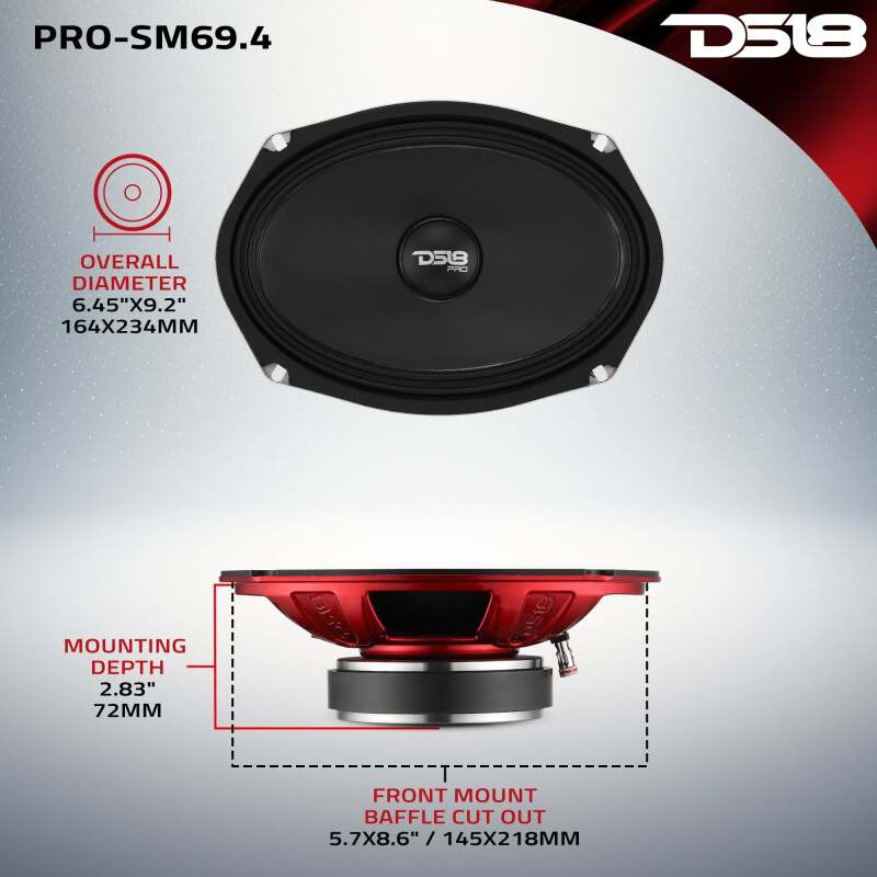 DS18 6x9 250 Watts RMS 4ohm Mid-Range Shallow - PRO-SM69.4 Photo - Close Up