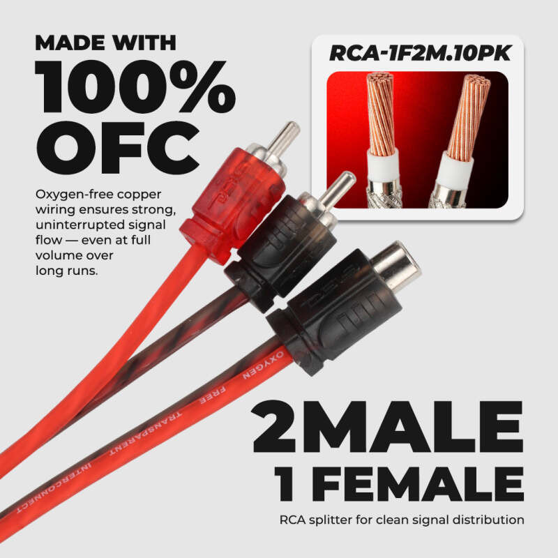 DS18 Level 1 RCA Y Connector 1 Female to 2 Male 10 x Pack - RCA-1F2M.10PK Photo - Close Up