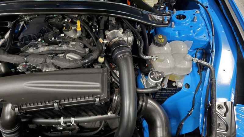 J&L 24-26 Ford Mustang EcoBoost Driver Side Oil Separator 3.0 - Clear Anodized - 3095D-C Photo - Close Up