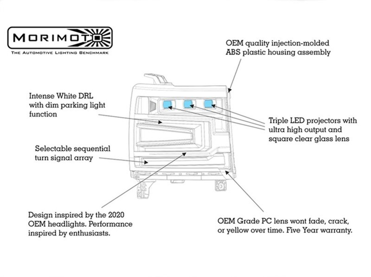 Morimoto XB LED Headlights w. Chrome Trim - 16-18 Silverado 1500