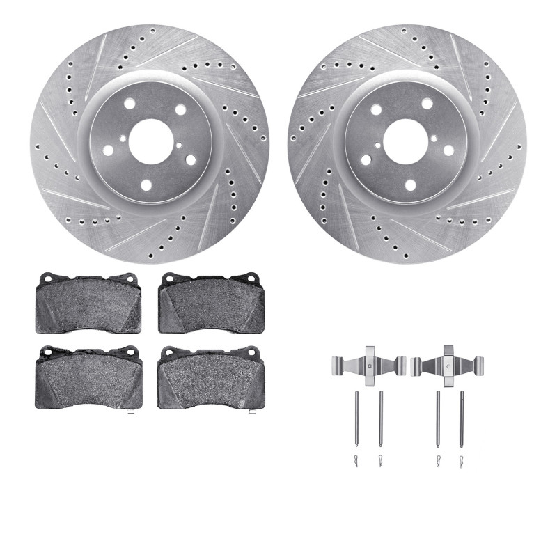 R1 13-20 Subaru WRX Front Drilled & Slotted Silver Brake Rotor Set w/Optimum OE Pads and Hardware - WGUH1-13019 Photo - out of package