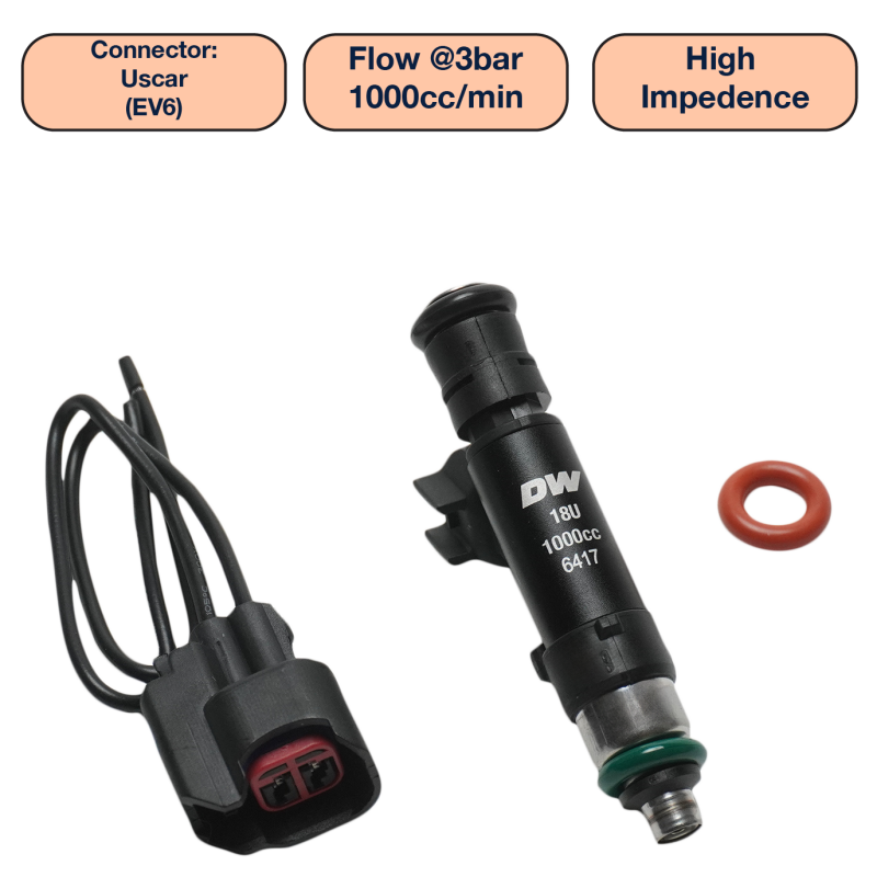 DeatschWerks Universal 1000cc Single Fuel Injector / 60mm Length / 14mm O-Ring Seals - DW1000-60-14-14-1 Photo - Primary