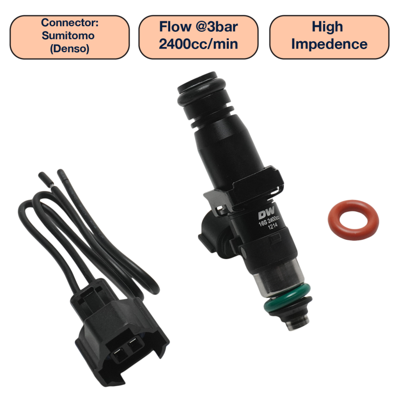 DeatschWerks Universal 2400cc Single Fuel Injector / 60mm Length / 14mm O-Ring Seals - DW2400-60-14-14-1 Photo - Primary