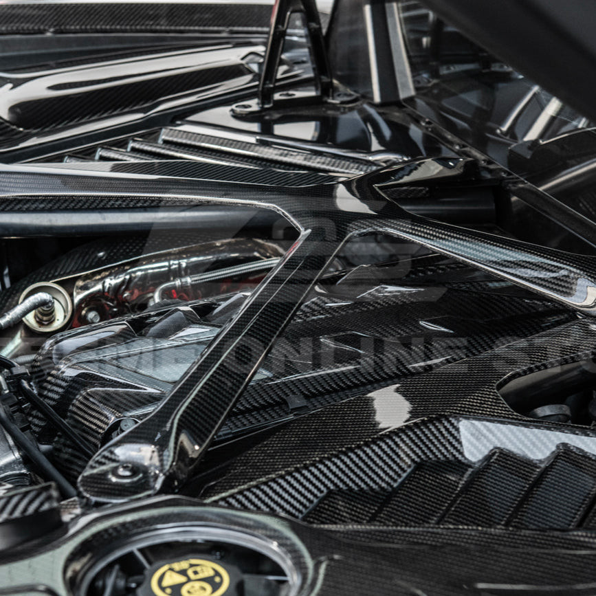EOS Engine Bay X-Brace w. No Logo - Carbon Fiber - C8 Corvette (BRACE-687-BKCF-NOLOGO)