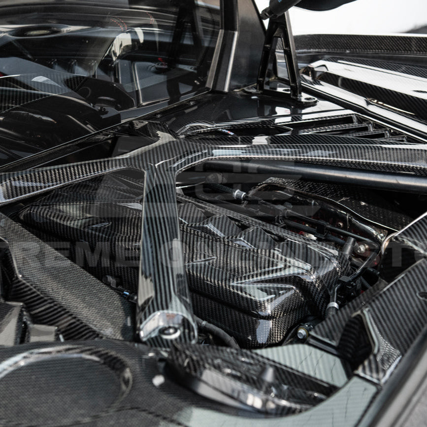 EOS Engine Bay X-Brace w. No Logo - Carbon Fiber - C8 Corvette (BRACE-687-BKCF-NOLOGO)