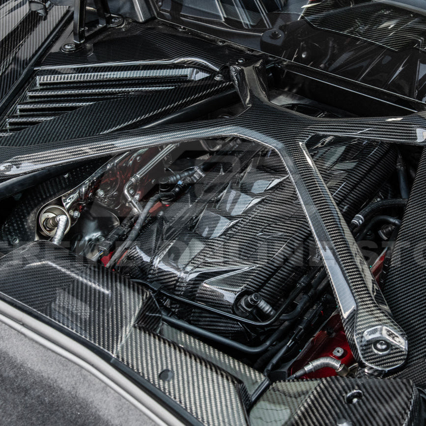 EOS Engine Bay X-Brace w. No Logo - Carbon Fiber - C8 Corvette (BRACE-687-BKCF-NOLOGO)