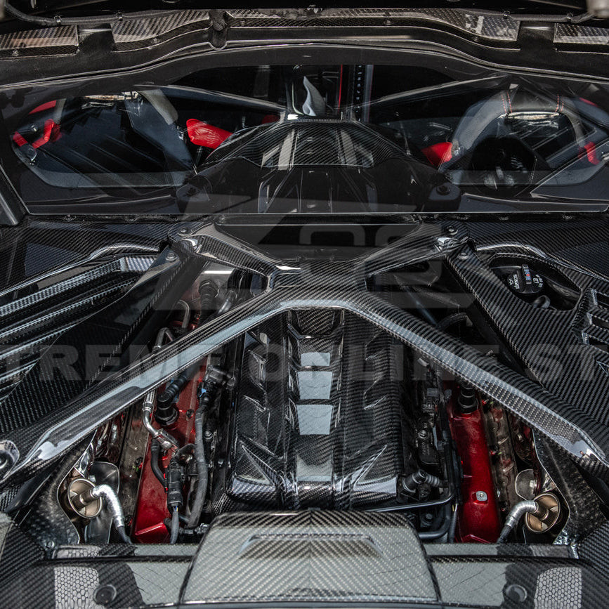 EOS Engine Bay X-Brace w. No Logo - Carbon Fiber - C8 Corvette (BRACE-687-BKCF-NOLOGO)