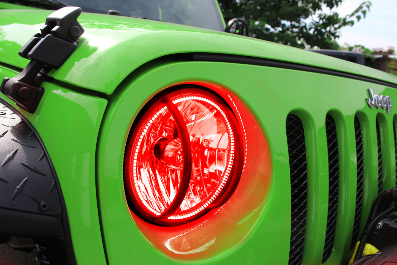 Oracle 07-17 Jeep Wrangler Surface Mount LED Headlight Halo Kit - Red - 3943-003 Photo - lifestyle view
