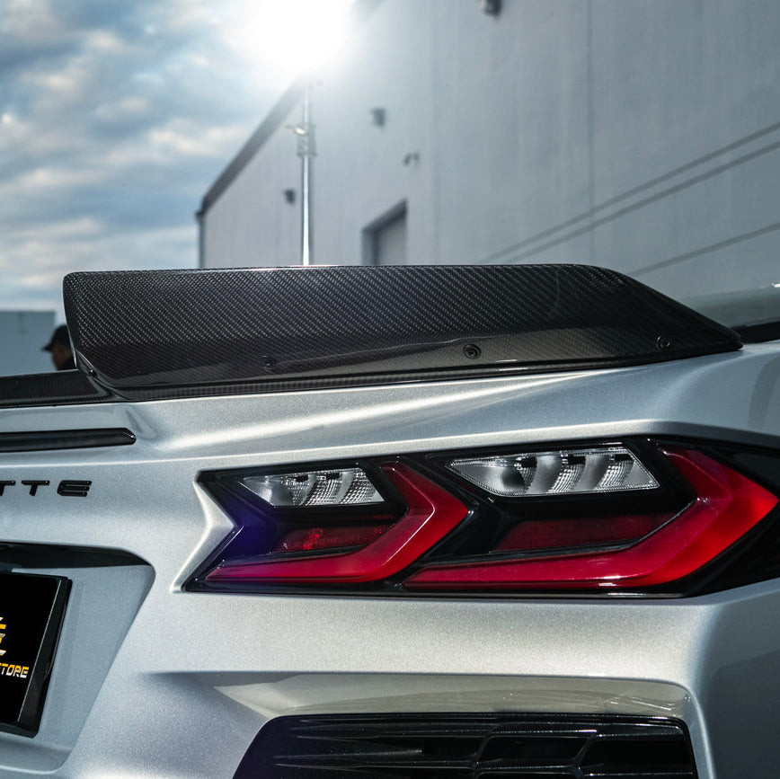 EOS Carbon Fiber 1.5" Extended Rear Wing Wickerbill Winglets - C8 Corvette Z06 (SPLITTER-1354-BKCF)