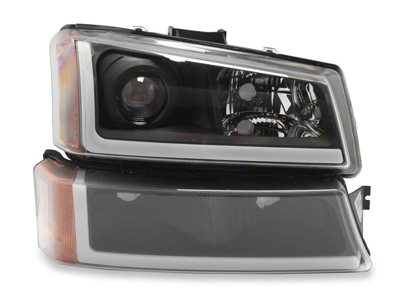Raxiom 03-06 Chevrolet Silverado 1500 LED LightBar OE Proj Headlights/Bumper Lights- Black - Clear - S169258 Photo - Close Up
