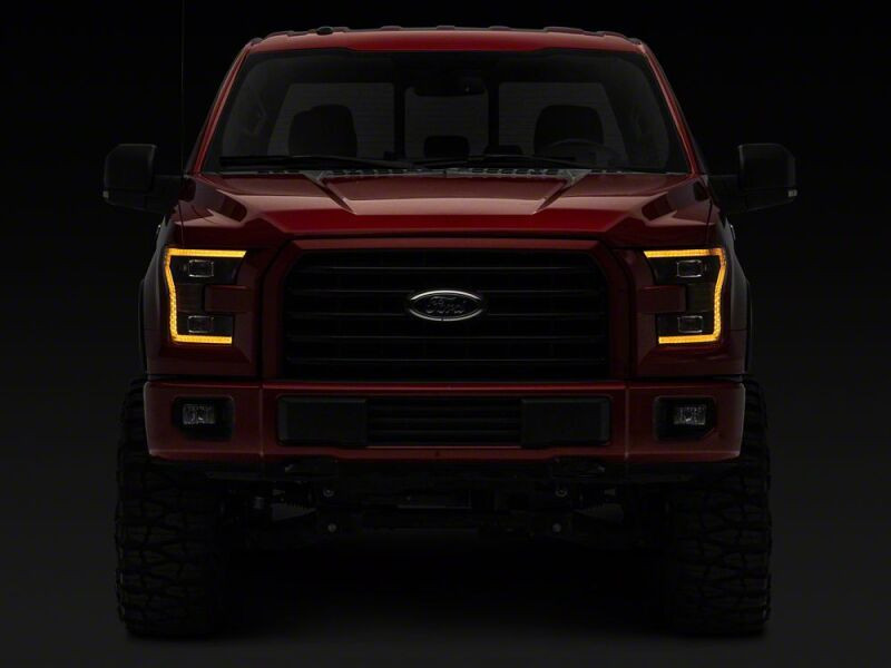 Raxiom 15-17 Ford F-150 LED Projector Headlights with LED Amber DRL- Black Housing- Clear Lens - T558778 Photo - Close Up