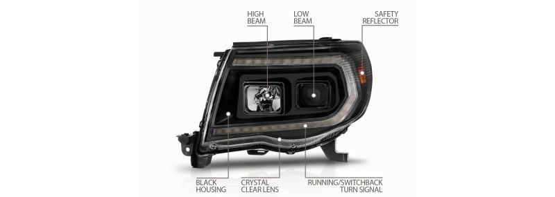 Raxiom 05-11 Toyota Tacoma Axial Series Switchback Projector Headlights- Black Housing- Clear Lens - TT23361 Photo - Primary