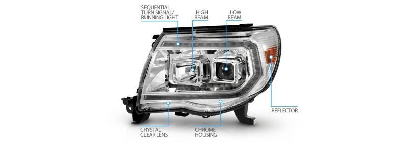 Raxiom 05-11 Toyota Tacoma Axial Series Switchback Proj Headlights- Chrome- Clear Lens - TT23362 Photo - Primary