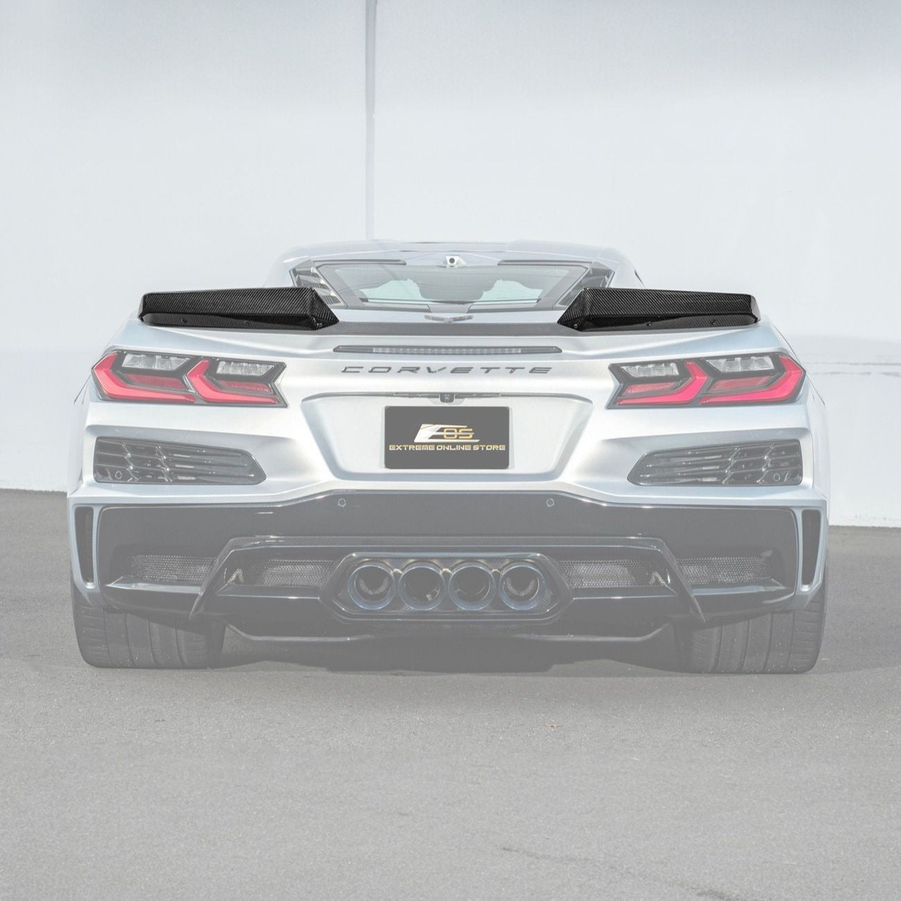 EOS Carbon Fiber Rear Spoiler w. Extended Winglets - C8 Corvette Z06 (SPOILER-733-BKCF_SPLITTER-1354-BKCF)