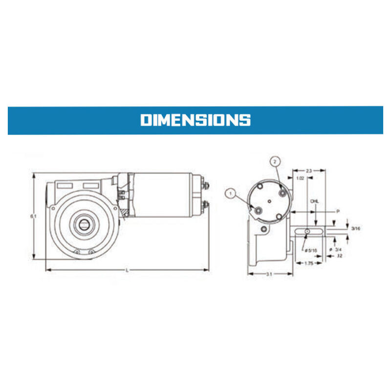 Superwinch Replacement 12V Power Drive; 0.67HP; 90:1 Gear Ratio; 3in Shaft - 719621 Line Art