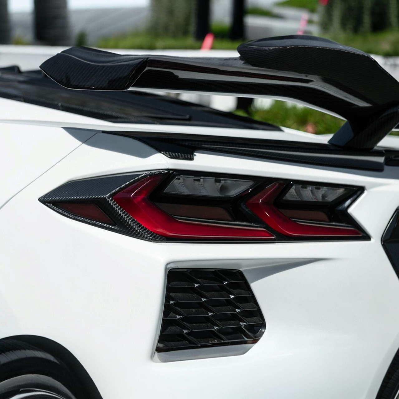 EOS Carbon Fiber Rear Tailight Side Covers - C8 Corvette Stingray / Z06 / ZR1 (VENT-1297-BKCF)
