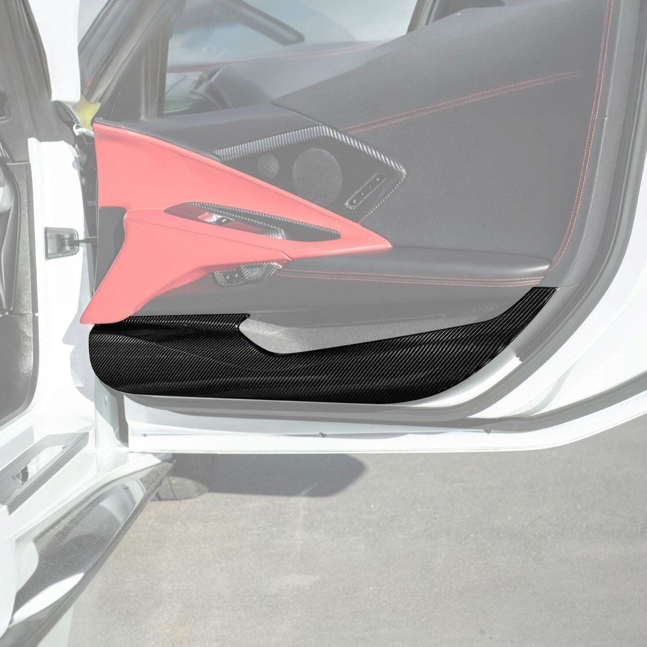 EOS Carbon Fiber Door Lower Kick Panel Covers - C8 Corvette (VENT-1339-BKCF)