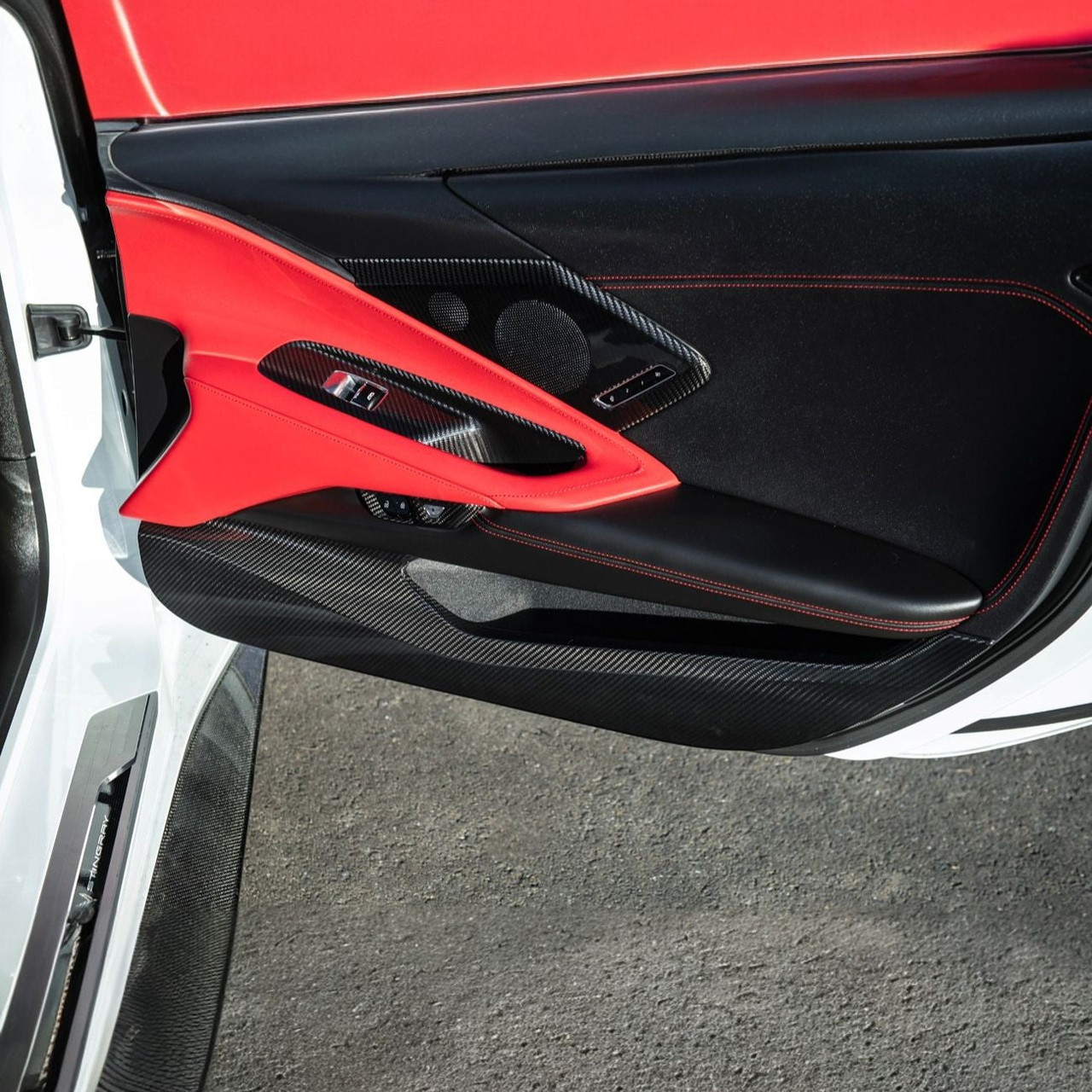 EOS Carbon Fiber Door Lower Kick Panel Covers - C8 Corvette (VENT-1339-BKCF)