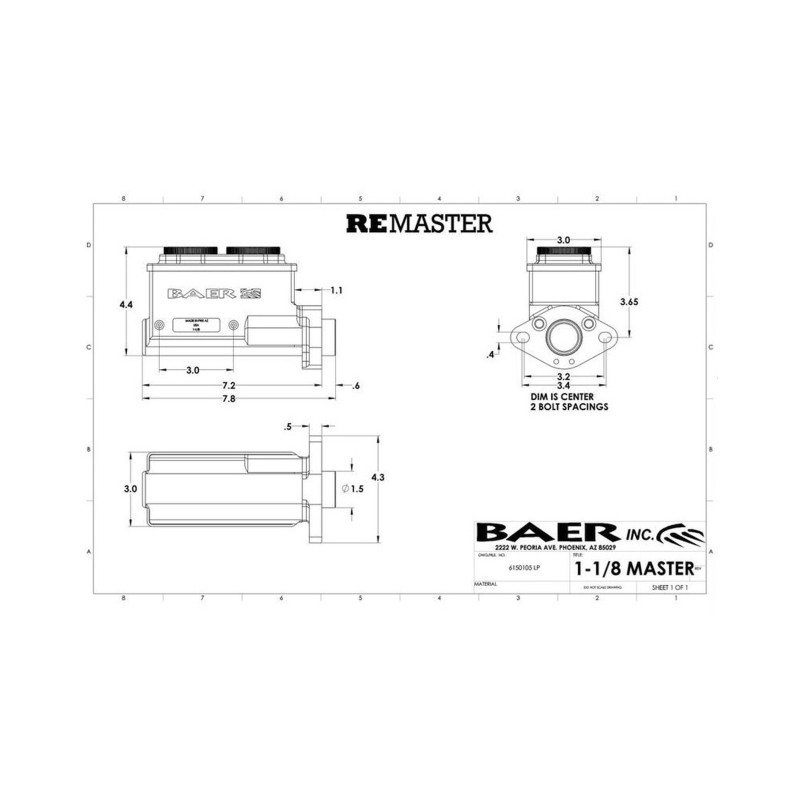 Baer Brakes GM/Ford 1-1/8in Bore Remaster 2-Bolt Right Port Master Cylinder Assembly - Black - 6801274RP