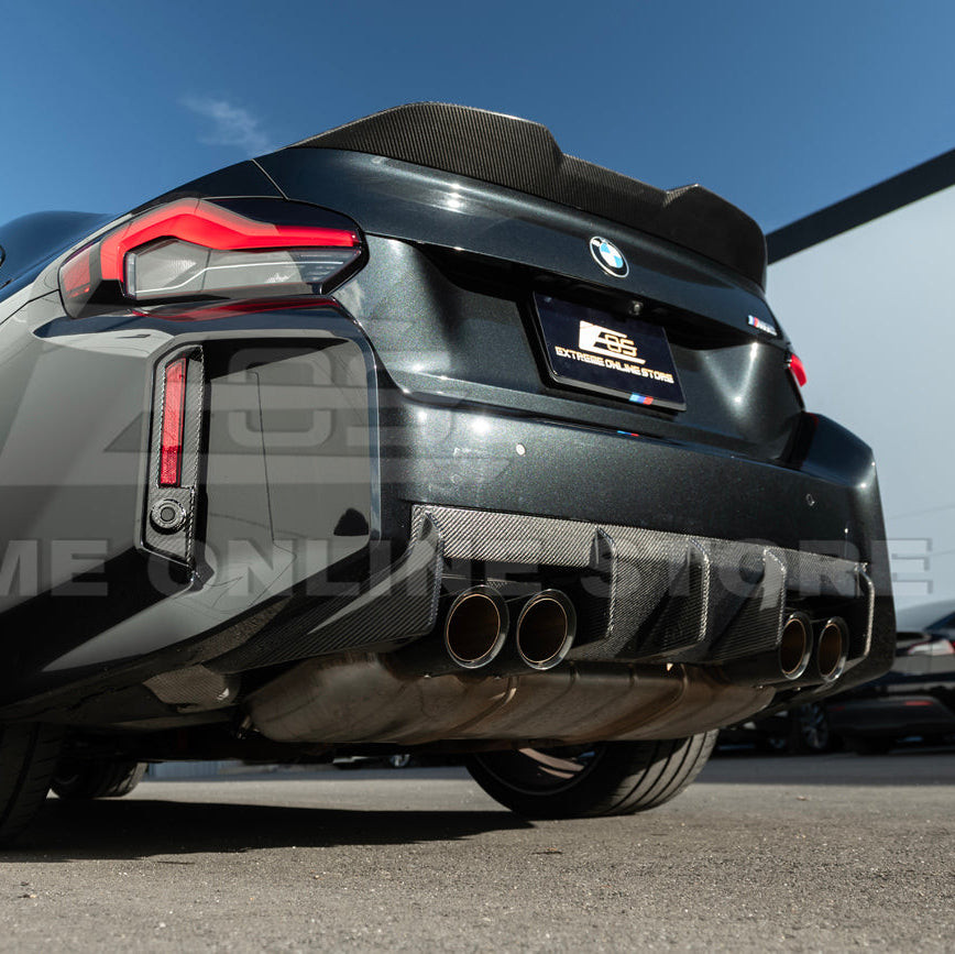 EOS Carbon Fiber Rear Bumper Deflectors - 2023+ BMW M2 G87 (VENT-1429-BKCF)