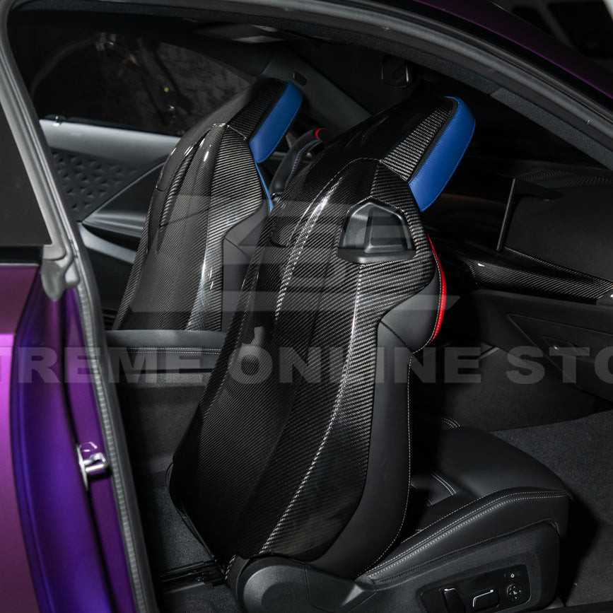 EOS Carbon Fiber Seat Back & Headrest Covers - BMW M2 G87 / M4 G82 G83 (VENT-1311-BKCF_VENT-1312-BKCF)