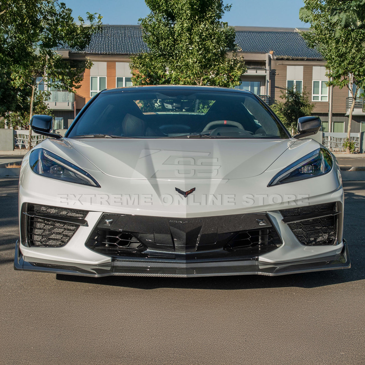 EOS Extended Race Front Splitter - Hydro Dipped Carbon - C8 Corvette (FLIP-510-CFLK)
