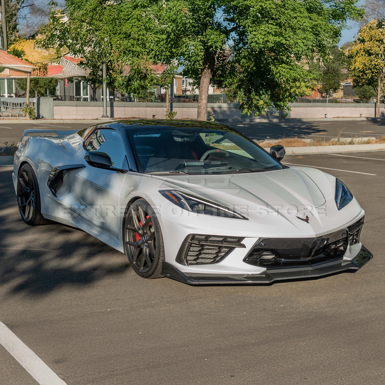 EOS Extended Race Front Splitter - Hydro Dipped Carbon - C8 Corvette (FLIP-510-CFLK)