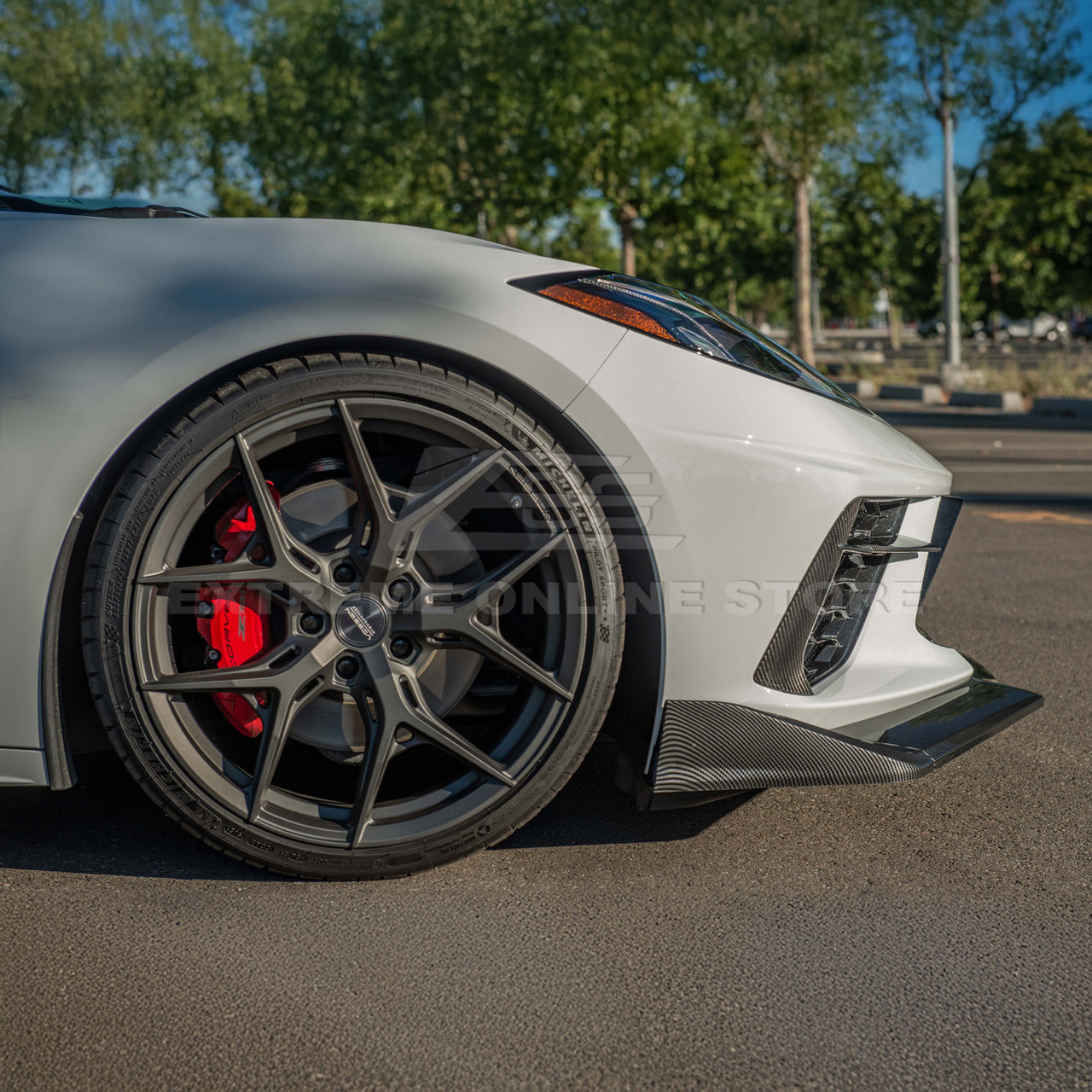 EOS Extended Race Front Splitter - Hydro Dipped Carbon - C8 Corvette (FLIP-510-CFLK)