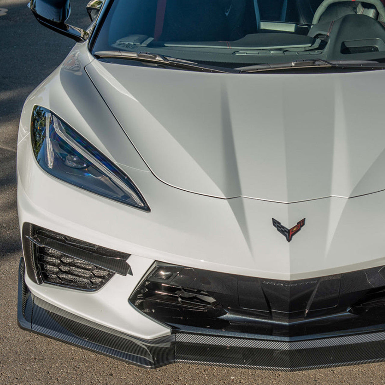 EOS Performance Extended Front Splitter - Hydro-Dipped Carbon Fiber - C8 Corvette