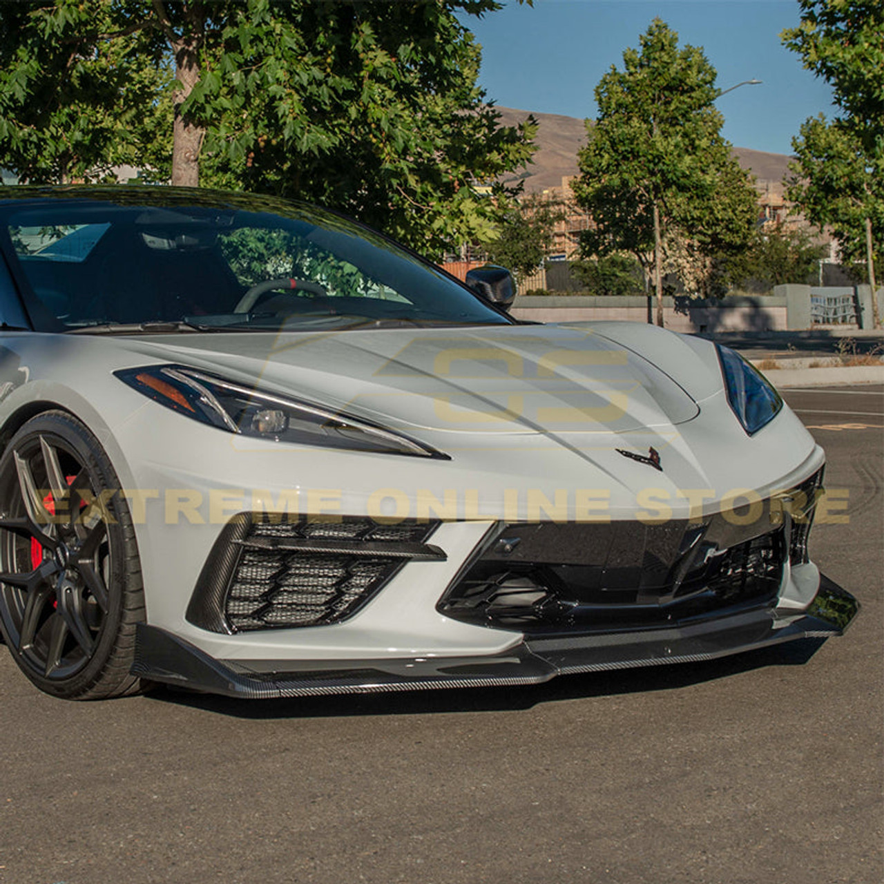 EOS Performance Extended Front Splitter - Hydro-Dipped Carbon Fiber - C8 Corvette
