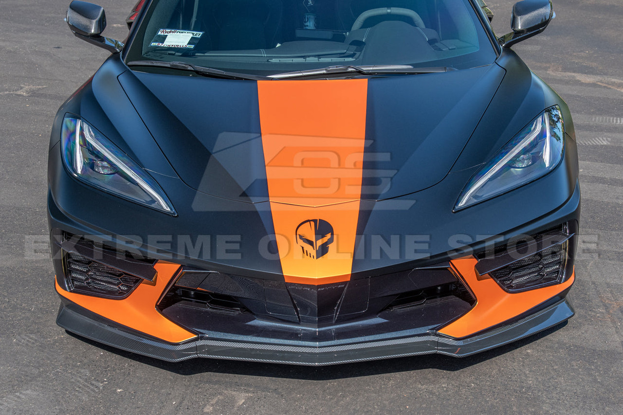 EOS Front Splitter & Carnards Z07 Style - Hydro-Dipped Carbon Fiber - C8 Corvette