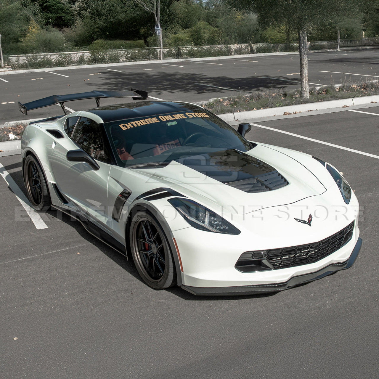EOS Stage 2 Front Splitter w/o Winglets - Hydro-Dip Carbon Fiber - C7 Corvette Stingray / GS / Z06 (FLIP-092-CFLK)