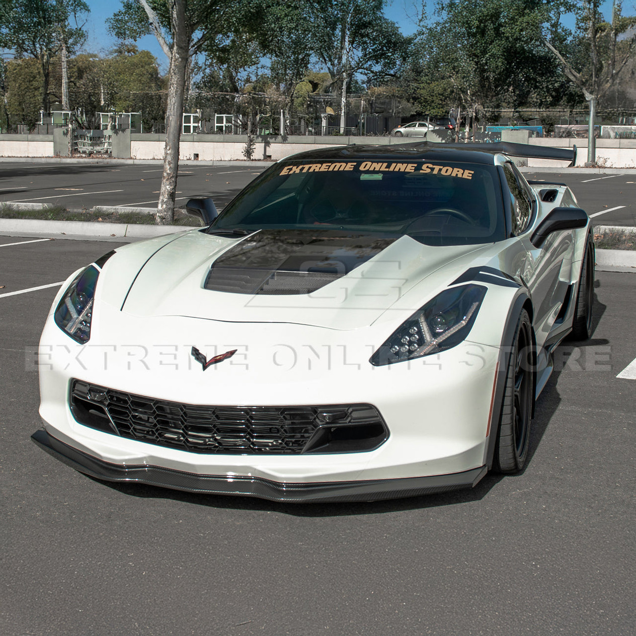 EOS Stage 2 Front Splitter w/o Winglets - Hydro-Dip Carbon Fiber - C7 Corvette Stingray / GS / Z06 (FLIP-092-CFLK)