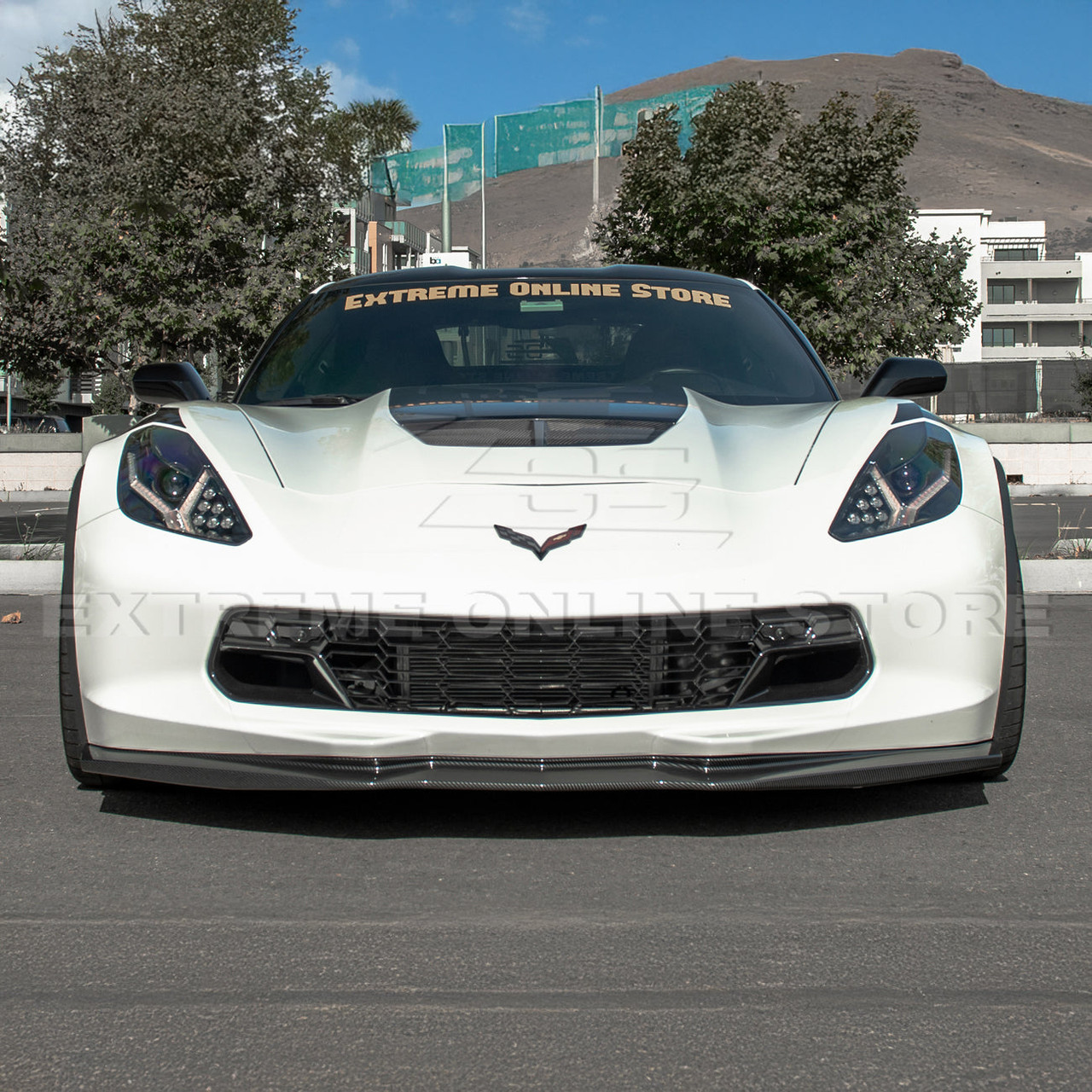 EOS Stage 2 Front Splitter w/o Winglets - Hydro-Dip Carbon Fiber - C7 Corvette Stingray / GS / Z06 (FLIP-092-CFLK)
