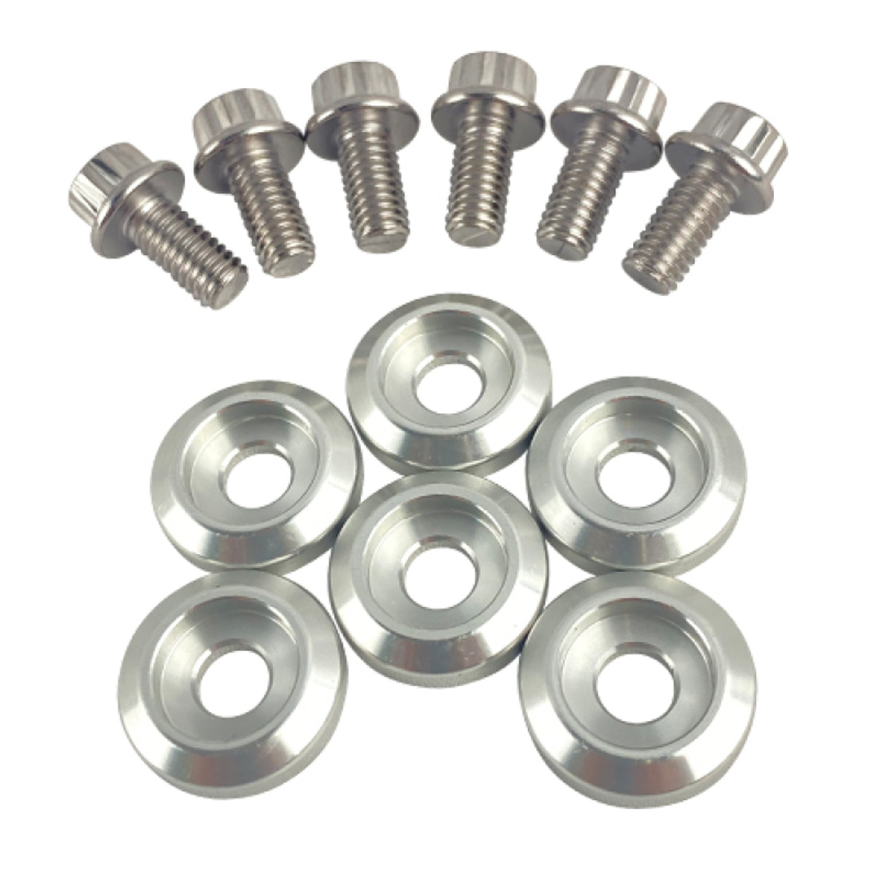 BLOX Racing New Fender Washers Kit M6 12pt - 6pc Large Diameter Silver - BXAC-00311-SI